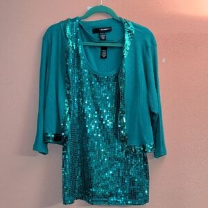 Denim 24/7 Teal Sequin Blouse